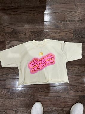 Cream Graphic Crop Top with Pink & Orange Logo